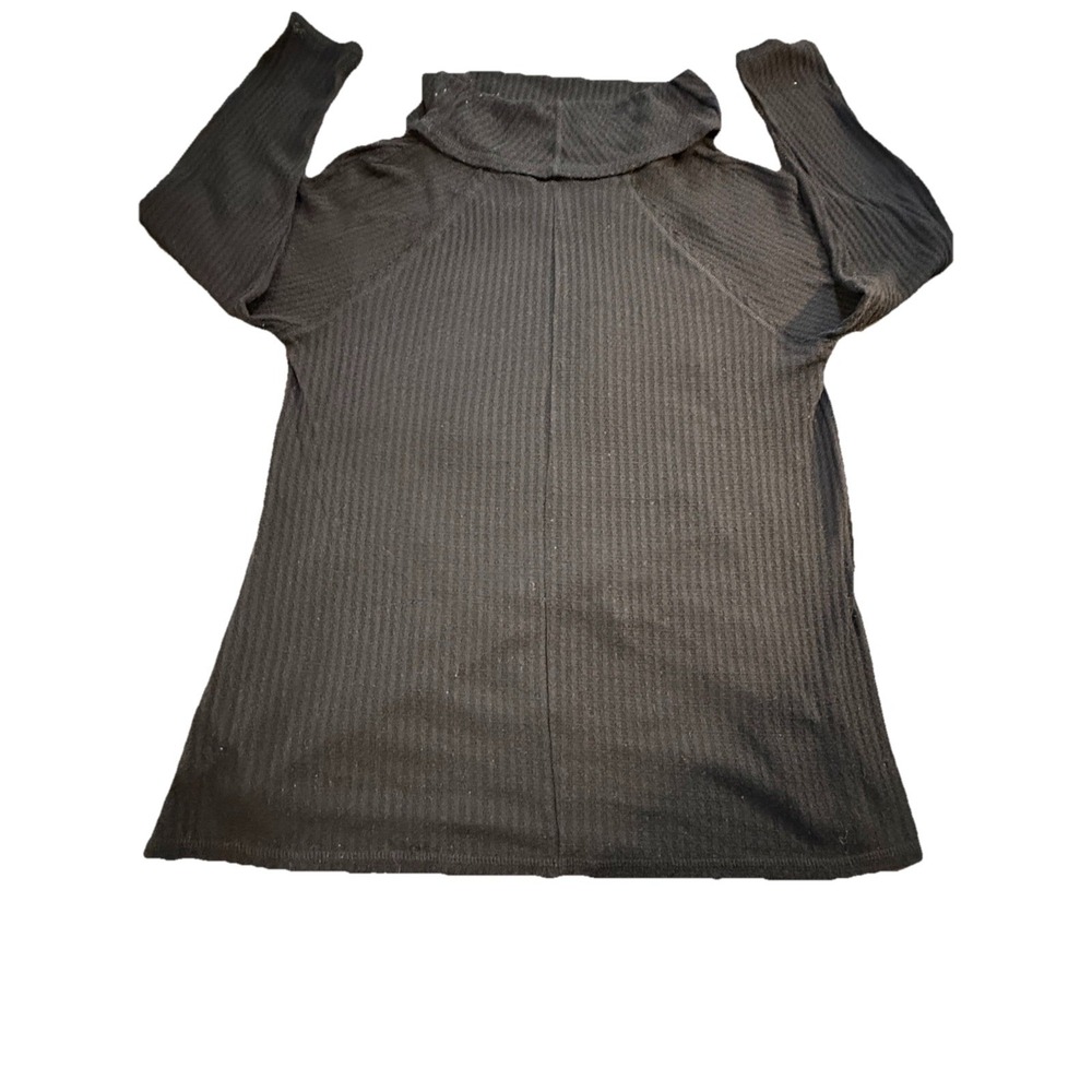 faded glory womans plus 1x black ribbed knit cowl neck asymmetrical hem tunic